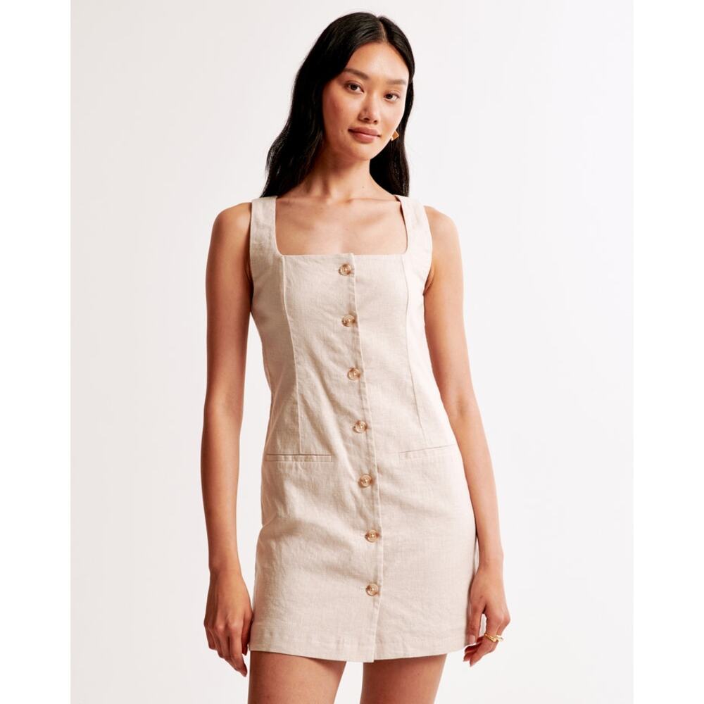 Abercrombie & Fitch Beige Button-Front Mini Dress